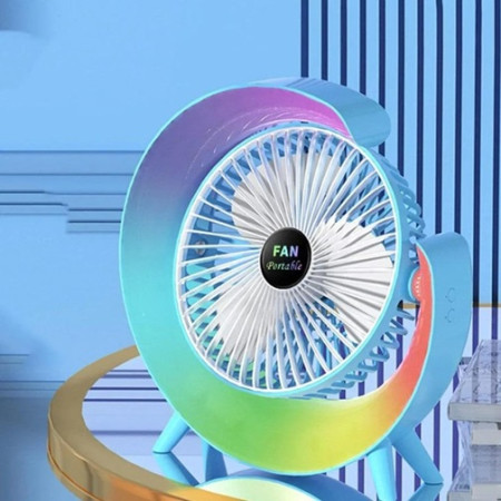 Вентилятор настольный бесшумный с подсветкой RGB Fan Colorful Desktop 19030 голубой