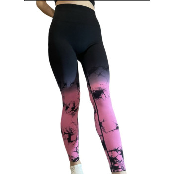 Леггинсы женские спортивные с пуш-ап Tie Dye gradient 18756 S черные с розовым