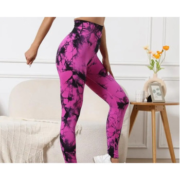 Леггинсы женские спортивные с пуш-ап Tie Dye 18703 S розовый мрамор