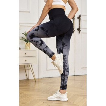 Леггинсы женские спортивные с пуш-ап Tie Dye gradient 18674 L черные с серым
