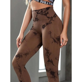 Леггинсы женские спортивные с пуш-ап Tie Dye 18715 S коричневый мрамор