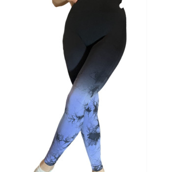 Леггинсы женские спортивные с пуш-ап Tie Dye gradient 18754 M черные с фиолетовым