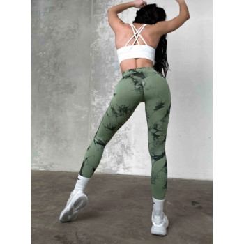 Леггинсы женские спортивные с пуш-ап Tie Dye 18909 S хаки мрамор Леггинсы женские спортивные с пуш-ап Tie Dye 18909 S хаки мрамор