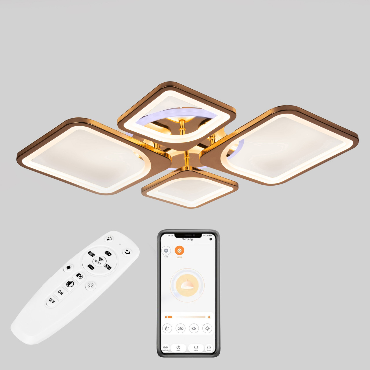 Потолочная LED люстра, светильник светодиодный Sunlight золото 5631/2+2 R