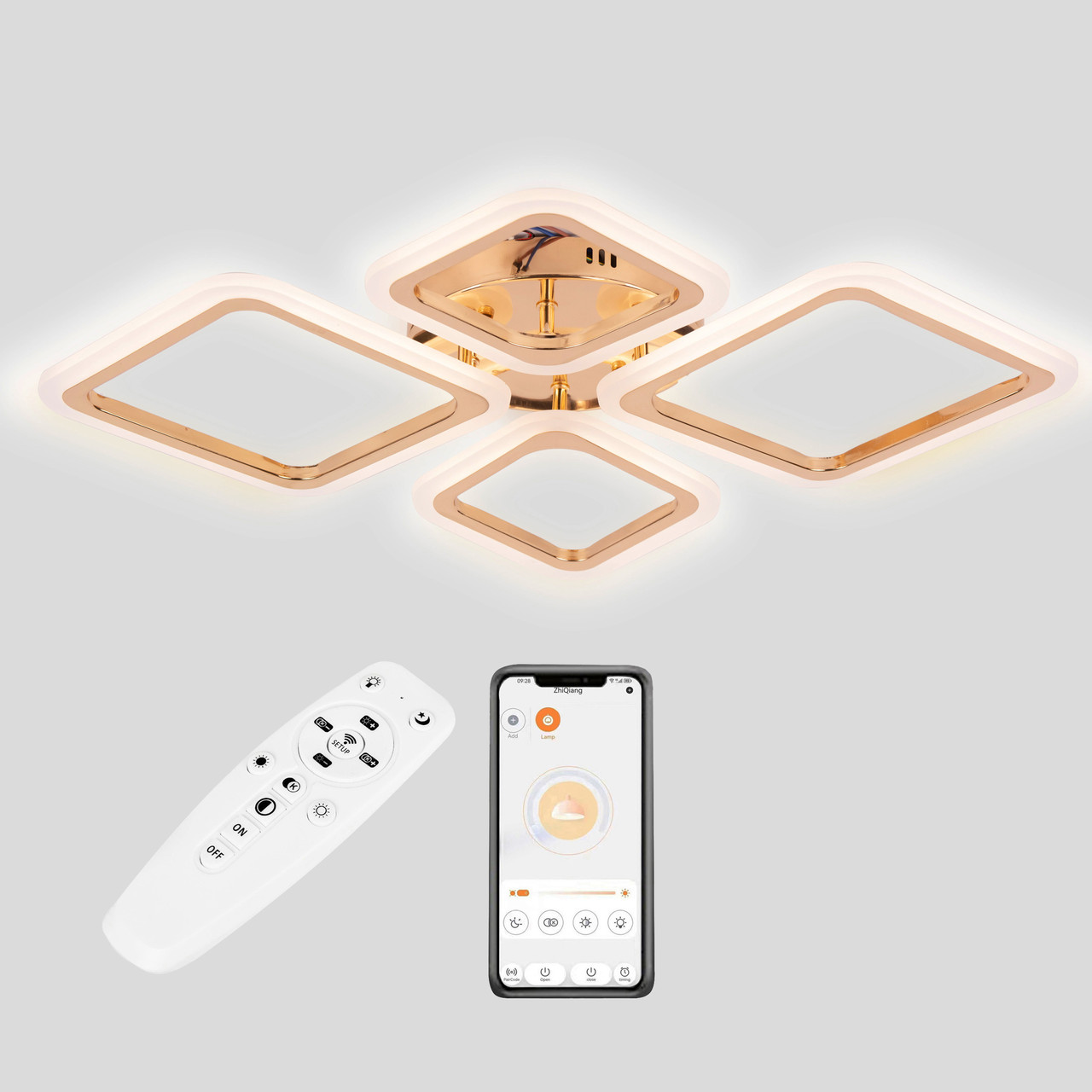 Потолочная LED люстра, светильник светодиодный Sunlight золото 5331/2+2