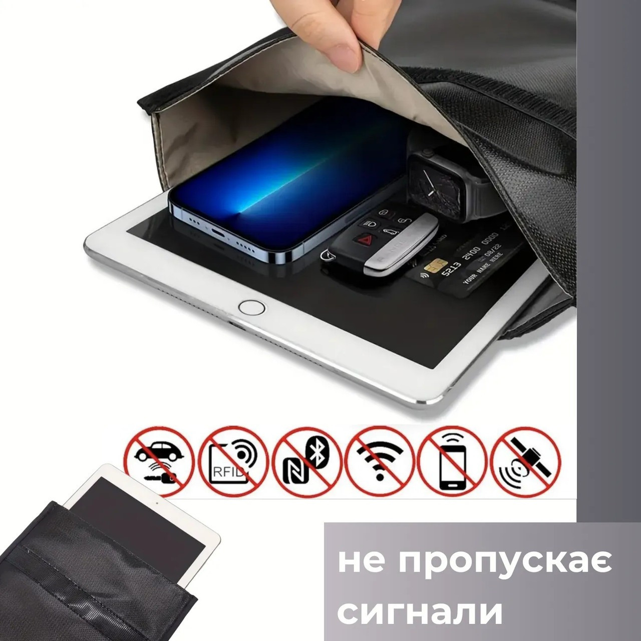 Экранирующий чехол Фарадея Чёрный 33х26 см, чехол Фарадея для автомобильного ключа, телефона, планшета