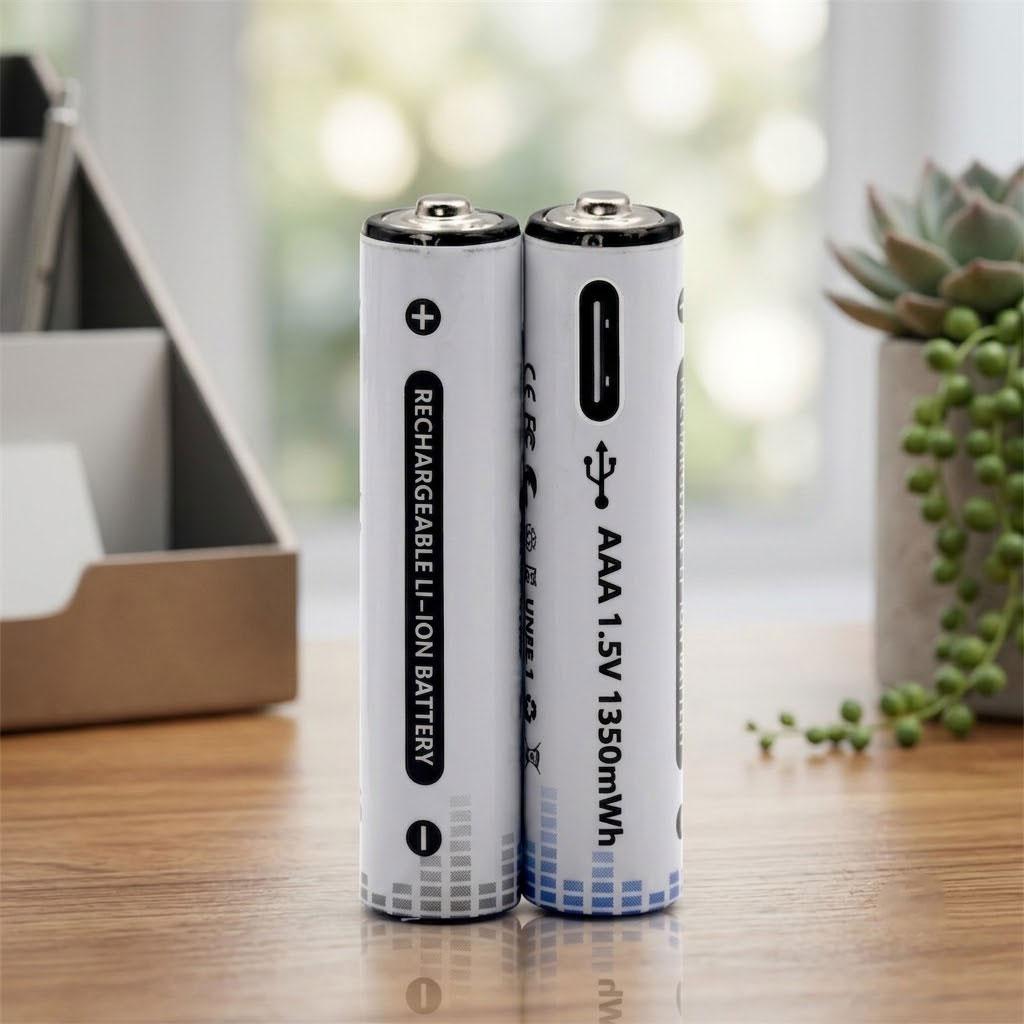 Аккумуляторные батарейки ААА Kingtianli AAА 2шт. с разъемом Type-C на 1.5V/1350 mAh, мизинчиковые аккумуляторы