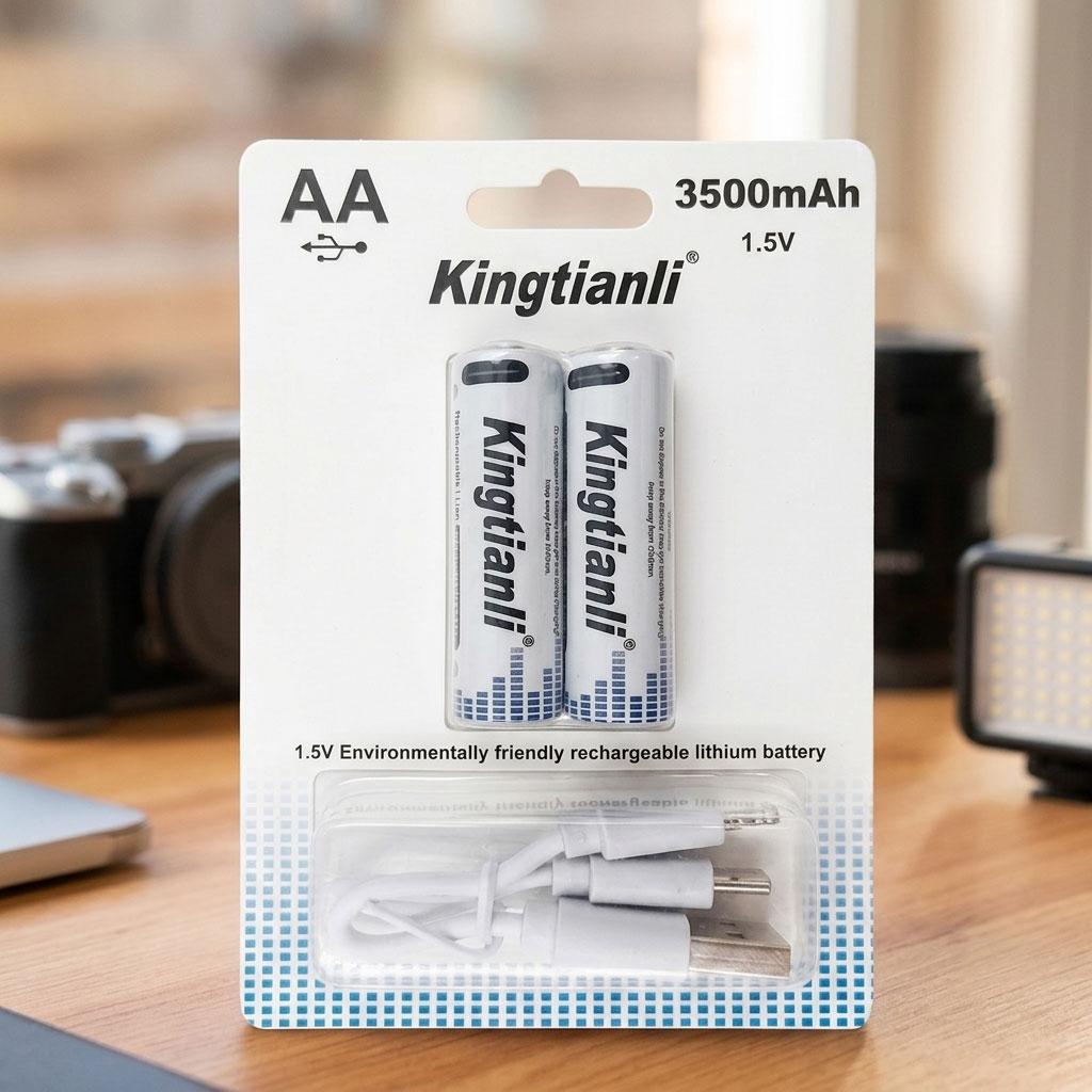 Пальчиковые аккумуляторы АА Kingtianli 2 шт. с разъемом Type-C на 1.5V/3500 mAh, аккумуляторные батарейки аа