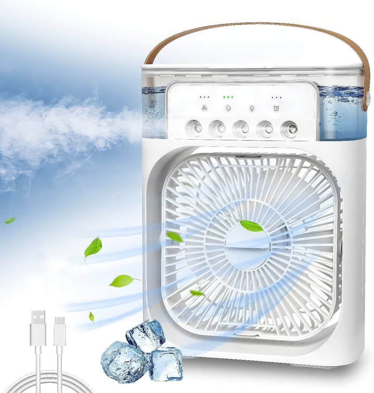 Настольный вентилятор с увлажнителем воздуха 4в1 Air Cooler Fan USB Белый переносной увлажнитель воздуха