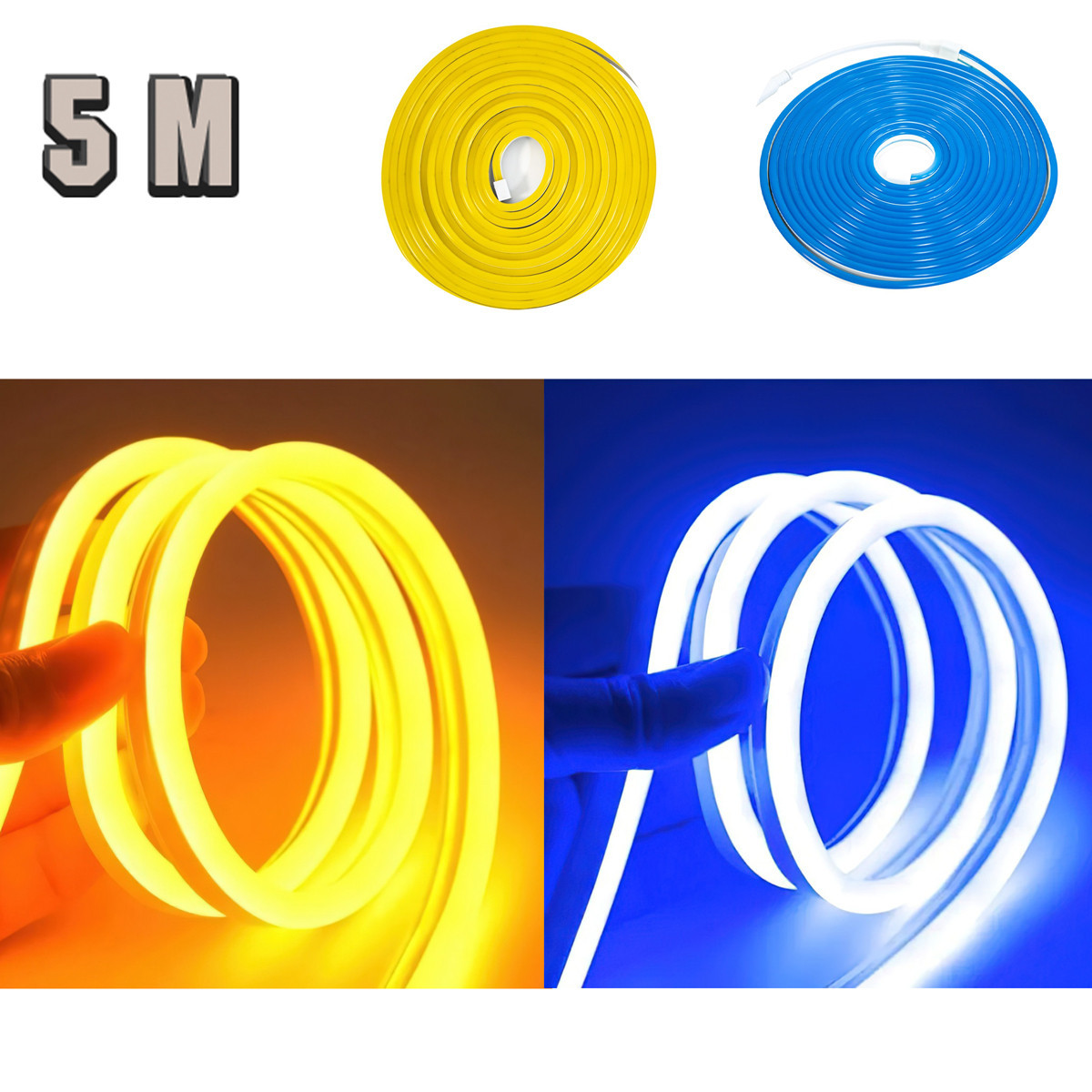 Комплект неоновые ленты LED NEON Желтая 5M Желтая и LED NEON 5M Синяя, неоновая лед лента для дома