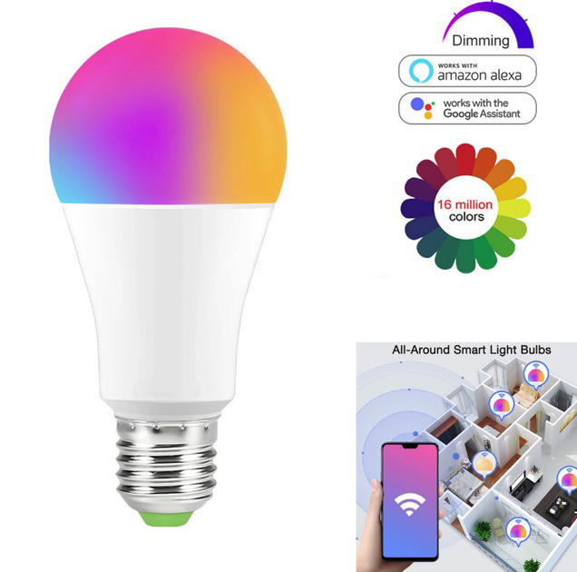RGB + CCT лампа Tuya E27, WIFI, разноцветная лампочка для дома, умная смарт лампочка светодиодная
