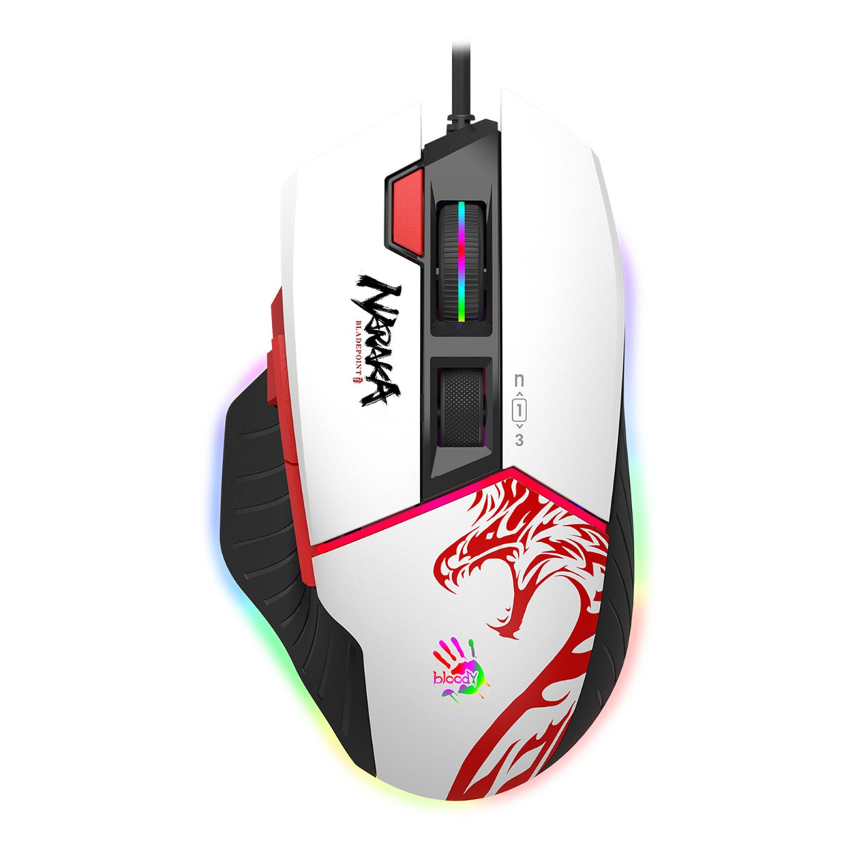 Мышь компьютерная проводная Bloody W95 Max Naraka белая с красным
