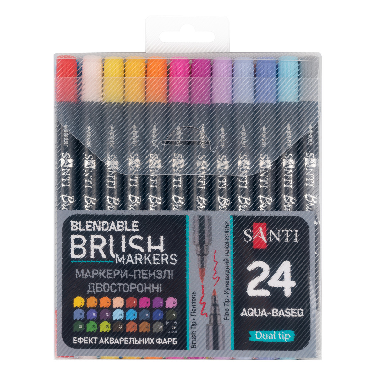 Набор маркеров двусторонних акварельных Santi Brush Marker 391056 24 шт
