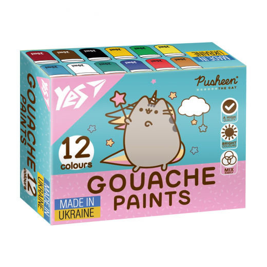 Гуашь YES Pusheen 230402 12 цветов