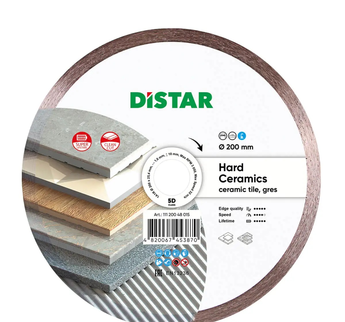 Круг алмазный отрезной Distar 1A1R Hard СeramiСs 14433 200 мм серебристый