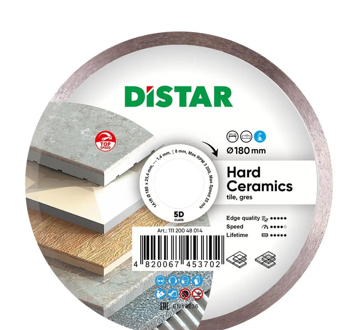 Круг алмазный отрезной Distar 1A1R Hard СeramiСs 8926 180 мм серебристый