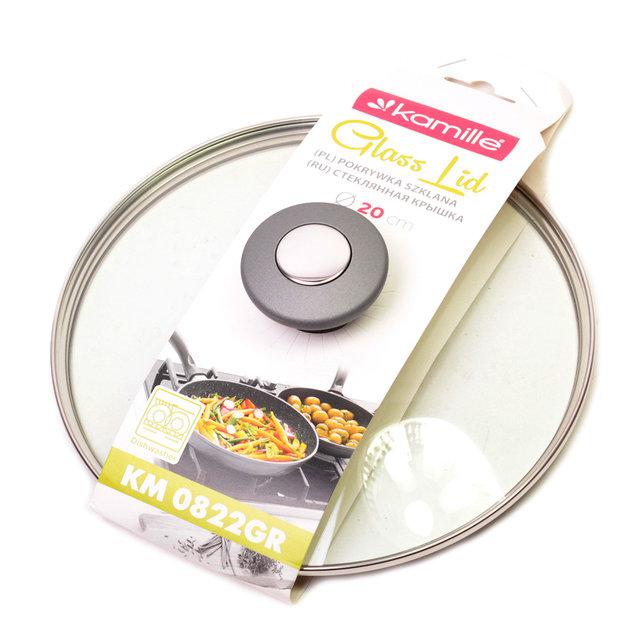 Крышка стеклянная с металлическим ободком 20см Kamille 0822GR