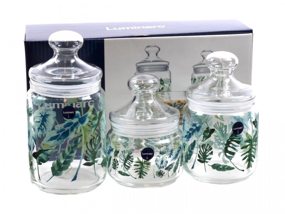 Набор банок для хранения 3 шт Tropical Foliage Luminarc P4834 Набор банок для хранения 3 шт Tropical Foliage Luminarc P4834