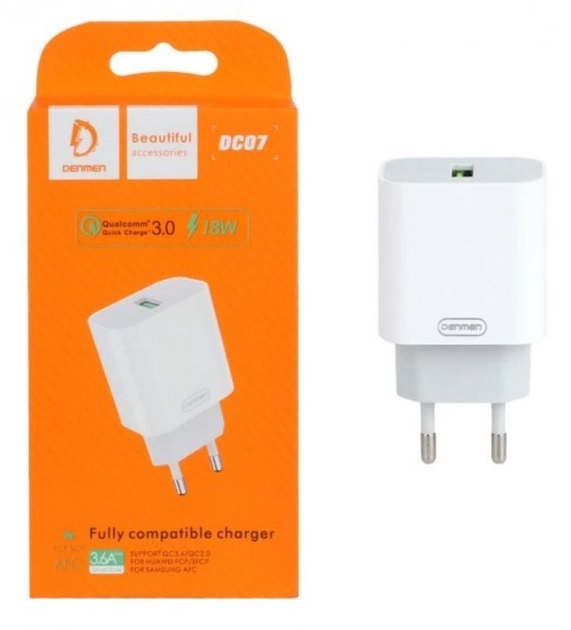 Cетевое зарядное устройство Denmen DC07 18 W белое