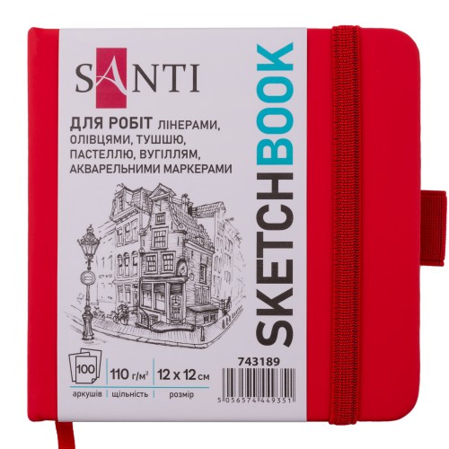 Скетчбук для рисования Santi 743189 12х12 см 100 листов красный