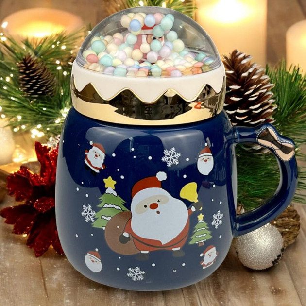 Кружка с крышкой новогодняя Santa Claus 13660 400 мл синяя Кружка с крышкой новогодняя Santa Claus 13660 400 мл синяя