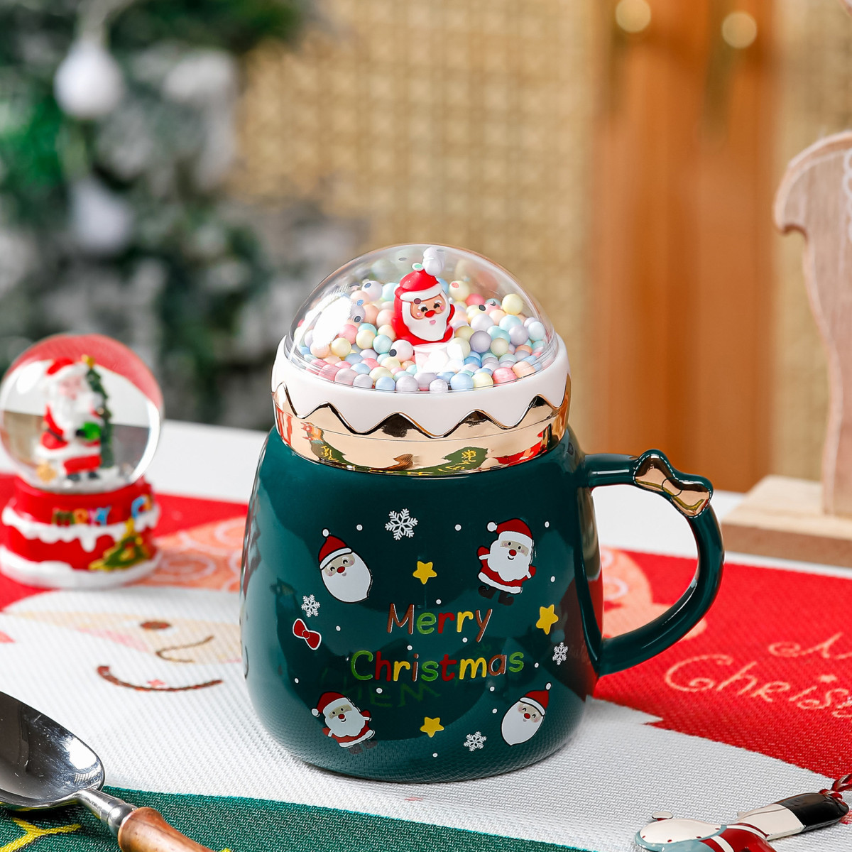 Кружка с крышкой новогодняя Santa Claus 13663 400 мл зеленая Кружка с крышкой новогодняя Santa Claus 13663 400 мл зеленая