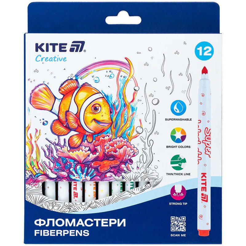 Набор фломастеров Kite Creative Superwashable K-1152 12 цветов