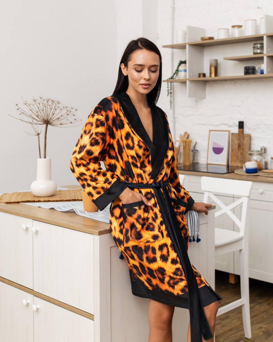 Халат женский из плюшевого велюра эксклюзивный Leopard 18273 XS-S