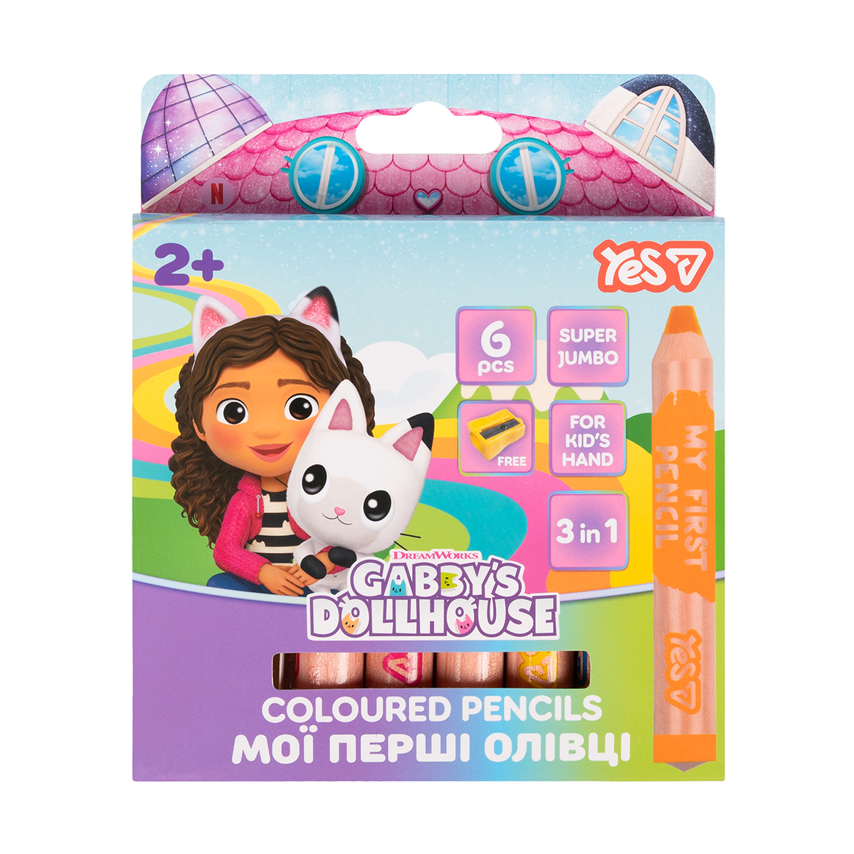 Набор цветных карандашей с точилкой YES SUPER JUMBO Gabby Dollhouse 290801 6 цветов