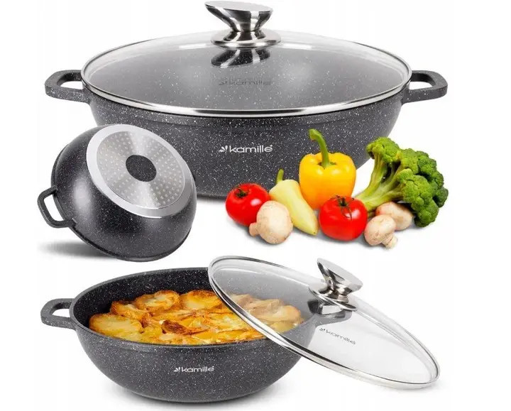 Кастрюля с крышкой Kamille KM-4486 32х8.5 см черная Кастрюля с крышкой Kamille KM-4486 32х8.5 см черная