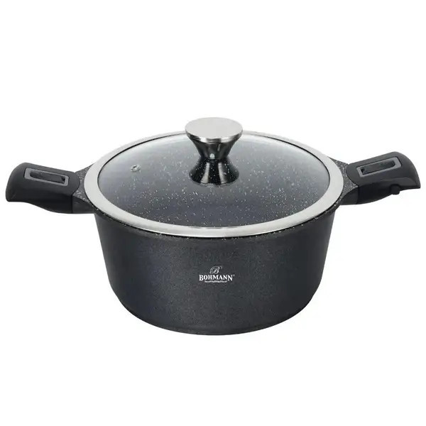 Кастрюля с крышкой Bohmann BH-1730-24-СR 24 см 4.3л черная