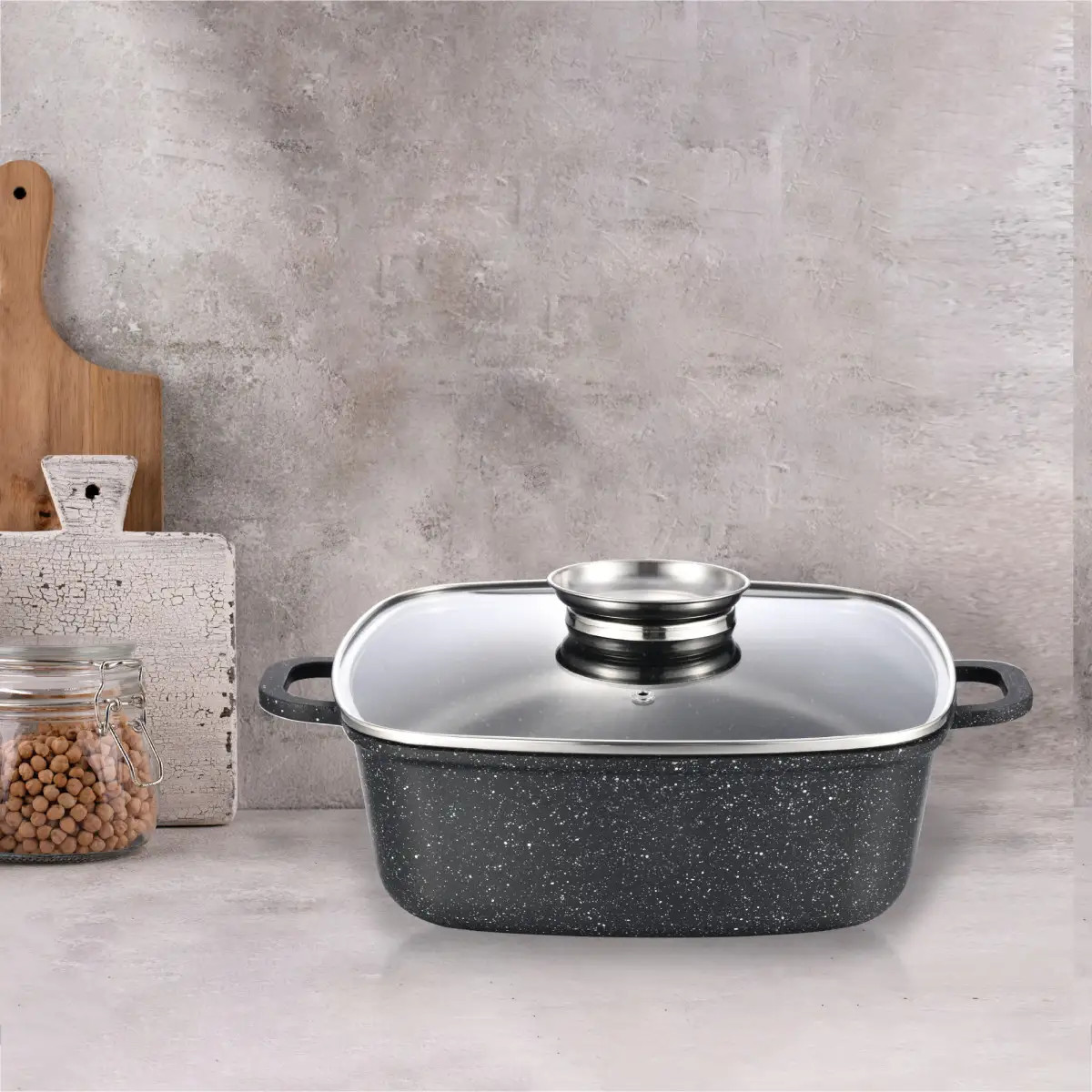 Кастрюля с крышкой квадратная Gusto MARBLE GT-2504-22 22 см 3.5 л серая
