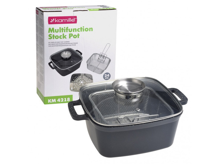 Кастрюля с корзиной для фритюра Kamille КМ-4218 4 л 24х24 см черная