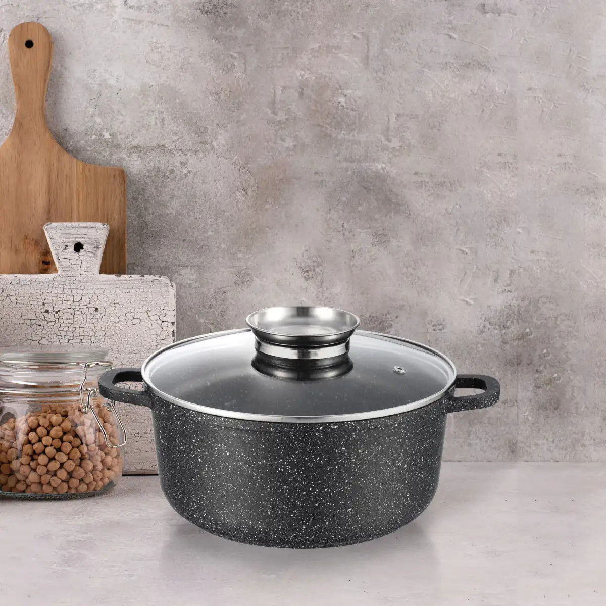 Кастрюля с крышкой круглая Gusto MARBLE GT-2404-20 20 см 2.3 л серая