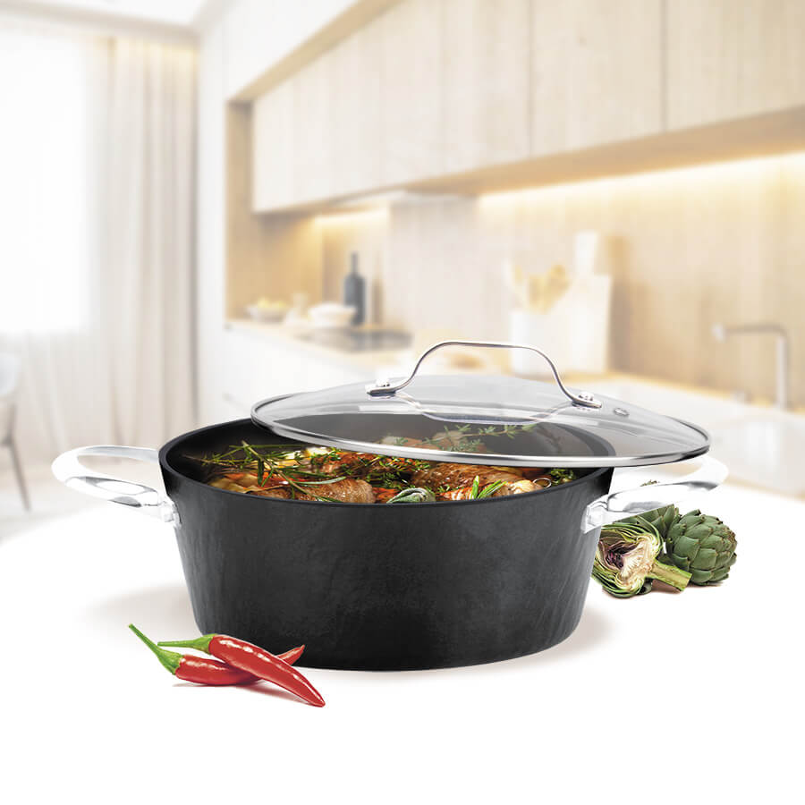 Кастрюля с крышкой Maestro MR-4428 28 см 5.8 л черная