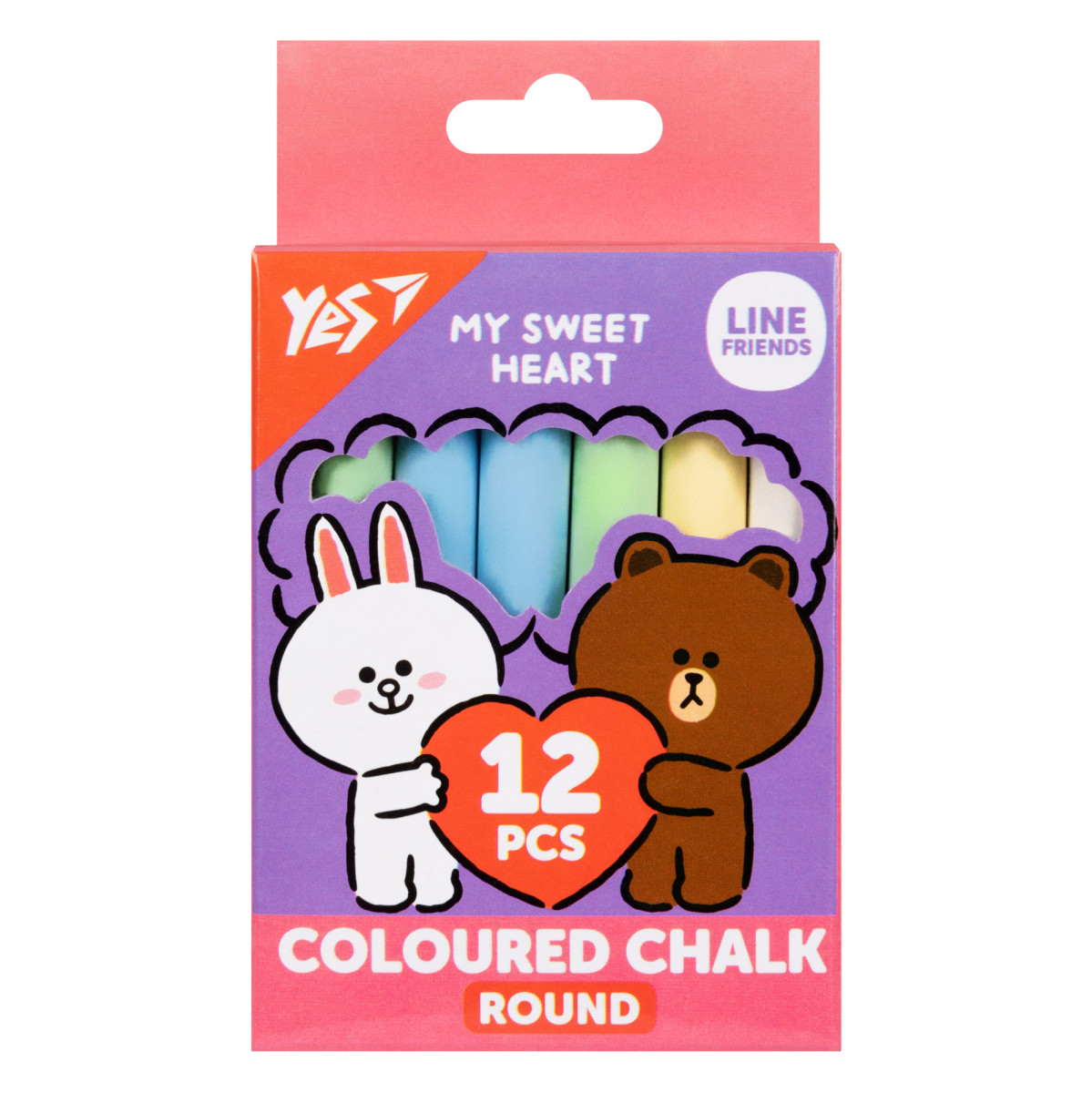 Мел цветной круглый YES Line Friends 400516 12 шт