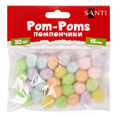 Помпоны Santi 955453 15 мм 30 шт пастельные цвета