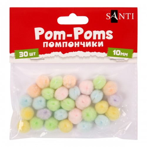 Помпоны Santi 955452 10 мм 30 шт пастельные цвета