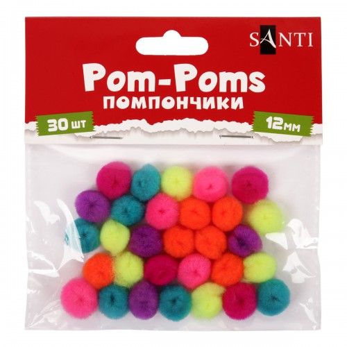 Помпоны Santi 955451 12 мм 30 шт неоновые цвета
