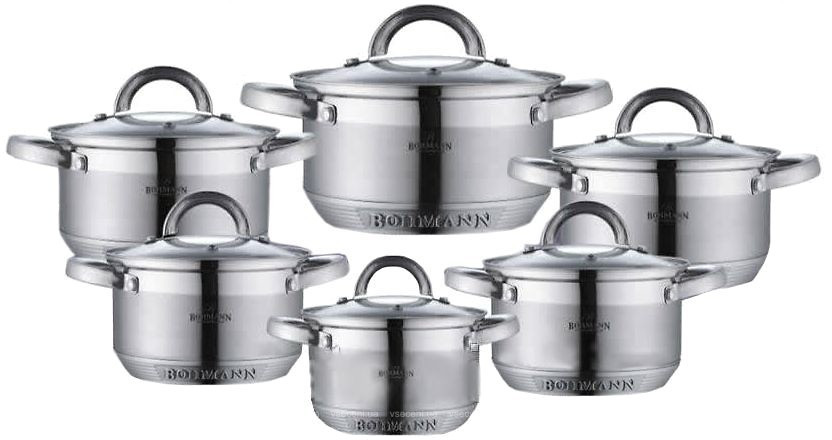 Набор кухонной посуды из нержавеющей стали 12 предметов Bohmann BH-0717 Набор кухонной посуды из нержавеющей стали 12 предметов Bohmann BH-0717
