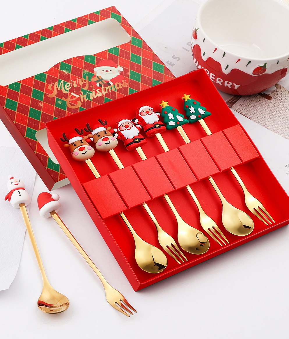 Набор столовых приборов новогодних Merry Christmas 14745 15.5 см 6 предметов золотистый