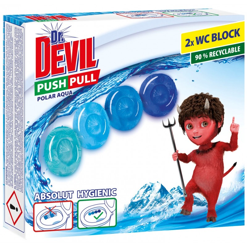 Туалетные блоки без корзины для унитаза Dr.Devil Push Pull Полярная вода 8595025835673 40 г