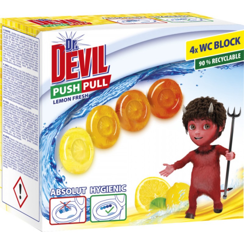 Туалетные блоки без корзины для унитаза Dr.Devil Push Pull Лимонный фреш 8595025835697 80 г