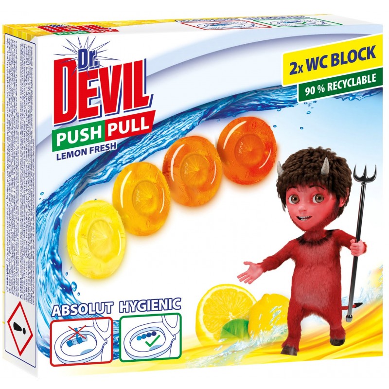 Туалетные блоки без корзины для унитаза Dr.Devil Push Pull Лимонная свежесть 8595025835666 40 г