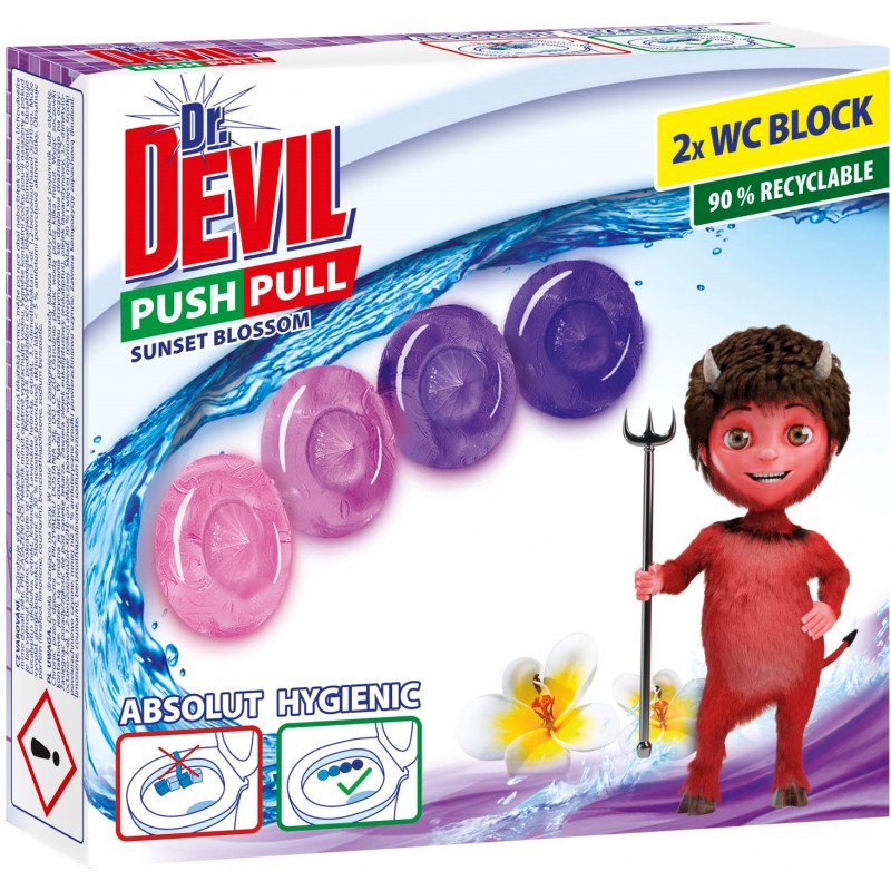 Туалетные блоки без корзины для унитаза Dr.Devil Push Pull Цветение заката 8595025835680 40 г