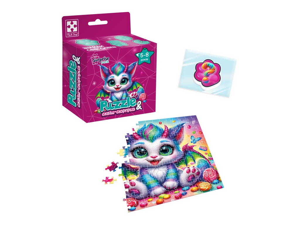 Пазлы и сквиш-сюрприз Цветной дракончик Vladi Toys VT8030-05