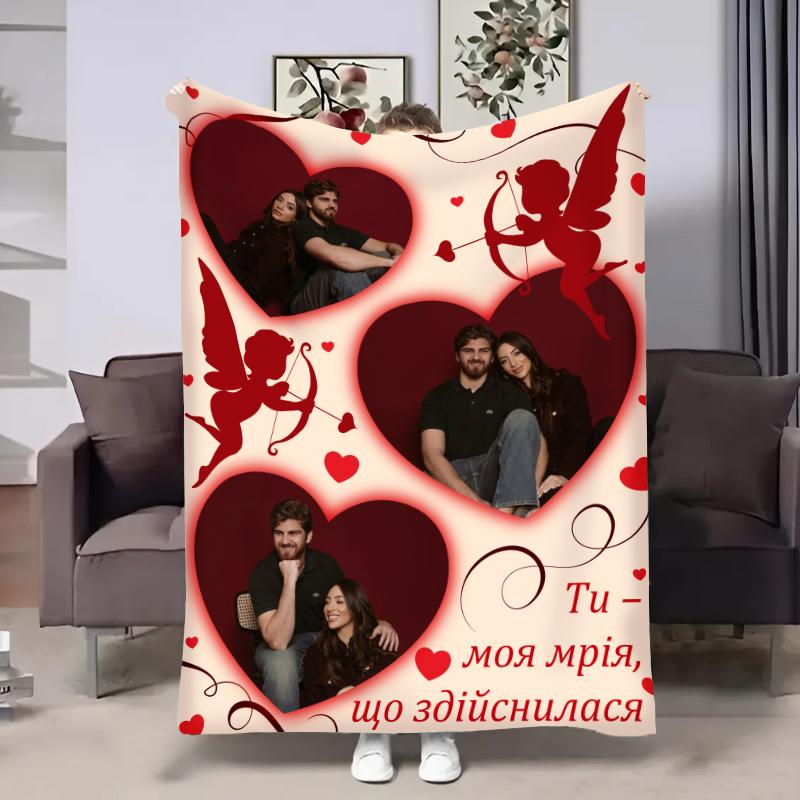 Плед 3D со своим фото для влюбленных Три сердца любви 32371 135х160 см