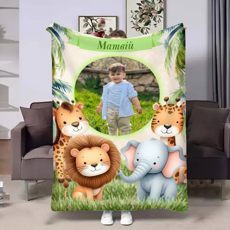 Плед 3D с метрикой Метрика для девочки Джунгли Малыша 1 фото 32785 80х100 см