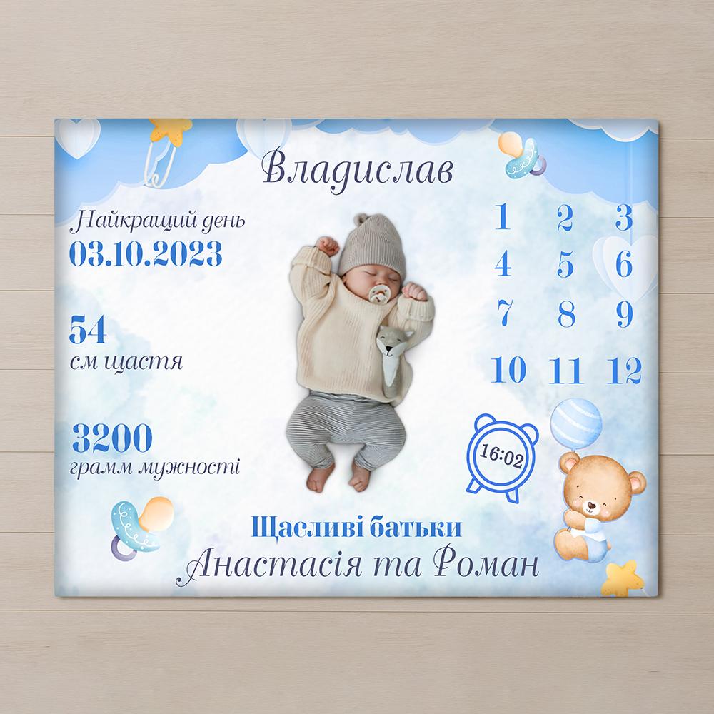 Плед 3D с метрикой Метрика для мальчика Календарь для мальчика 32787 80х100 см