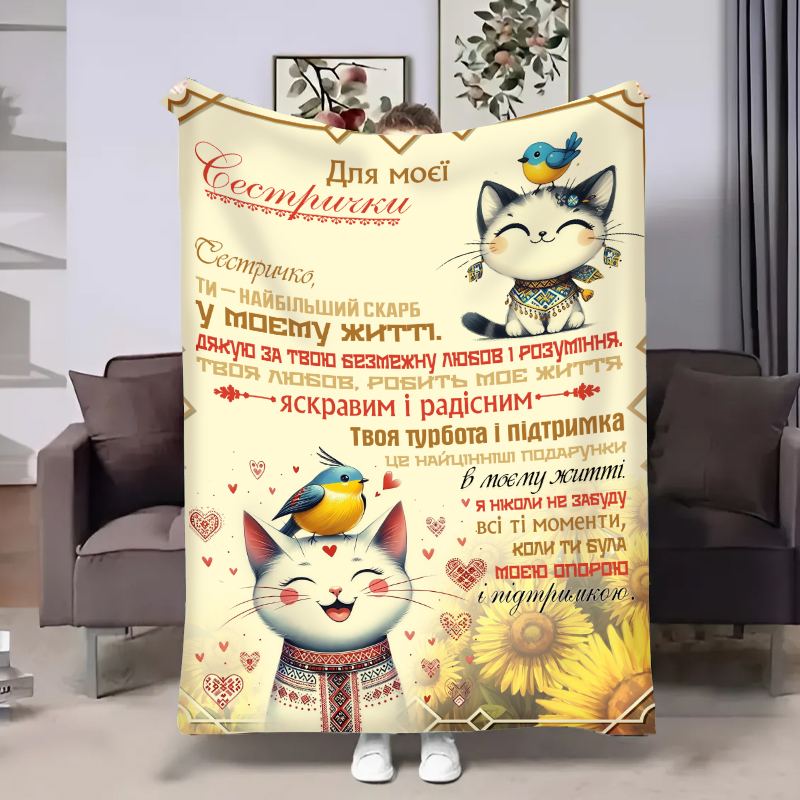 Плед 3D с пожеланиями для сестры Сестры Котики 17957 160х200 см